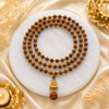 108 Beads Original 5 Mukhi Rudraksha Mala with Brass Capping and Trishul Damru Locket