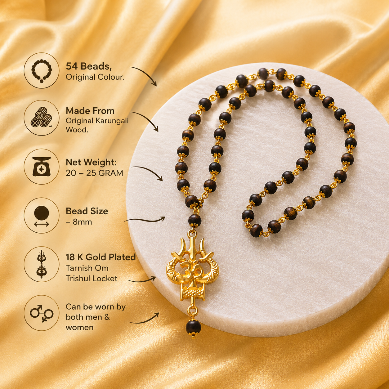 The Original Karungali Mala with 18 K Gold Plating