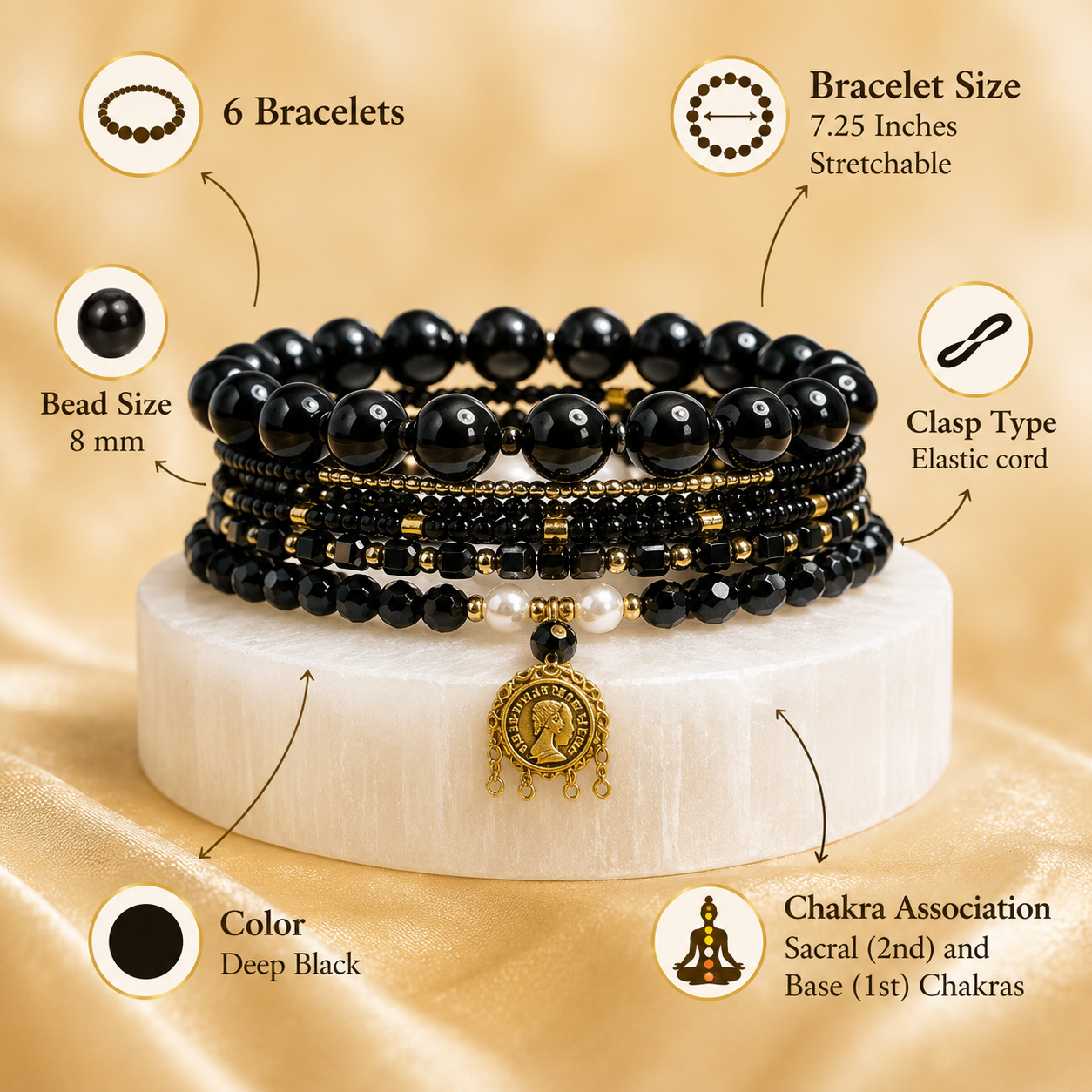 Black Tourmaline ( Set of 6 Bracelets )