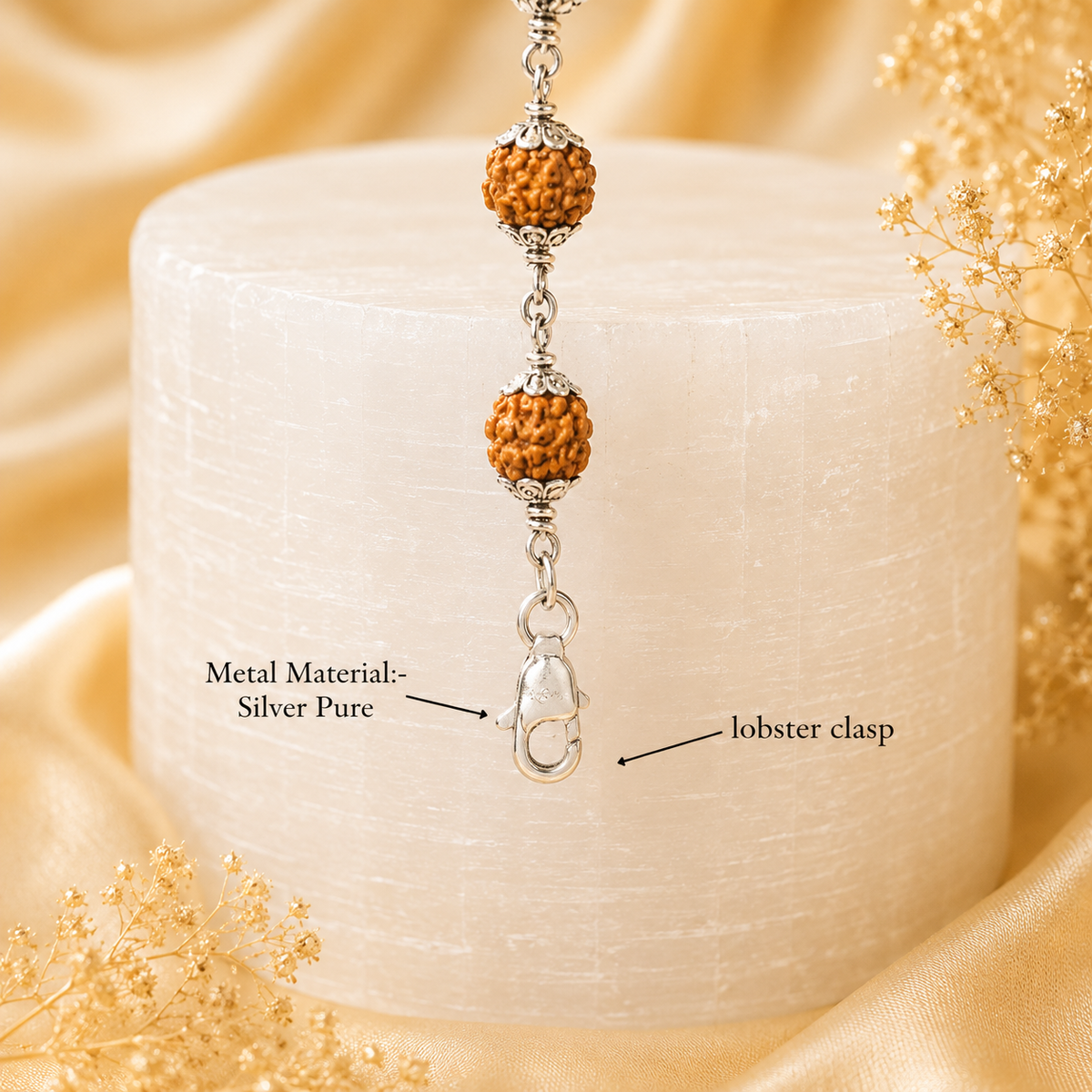 5 Face Rudraksha Bracelet In Pure Silver Capping