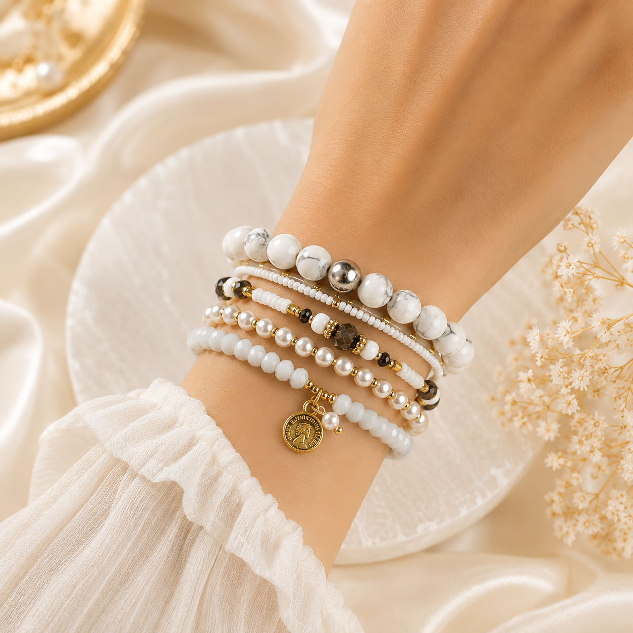 Howlite ( Set of 6 Bracelets )
