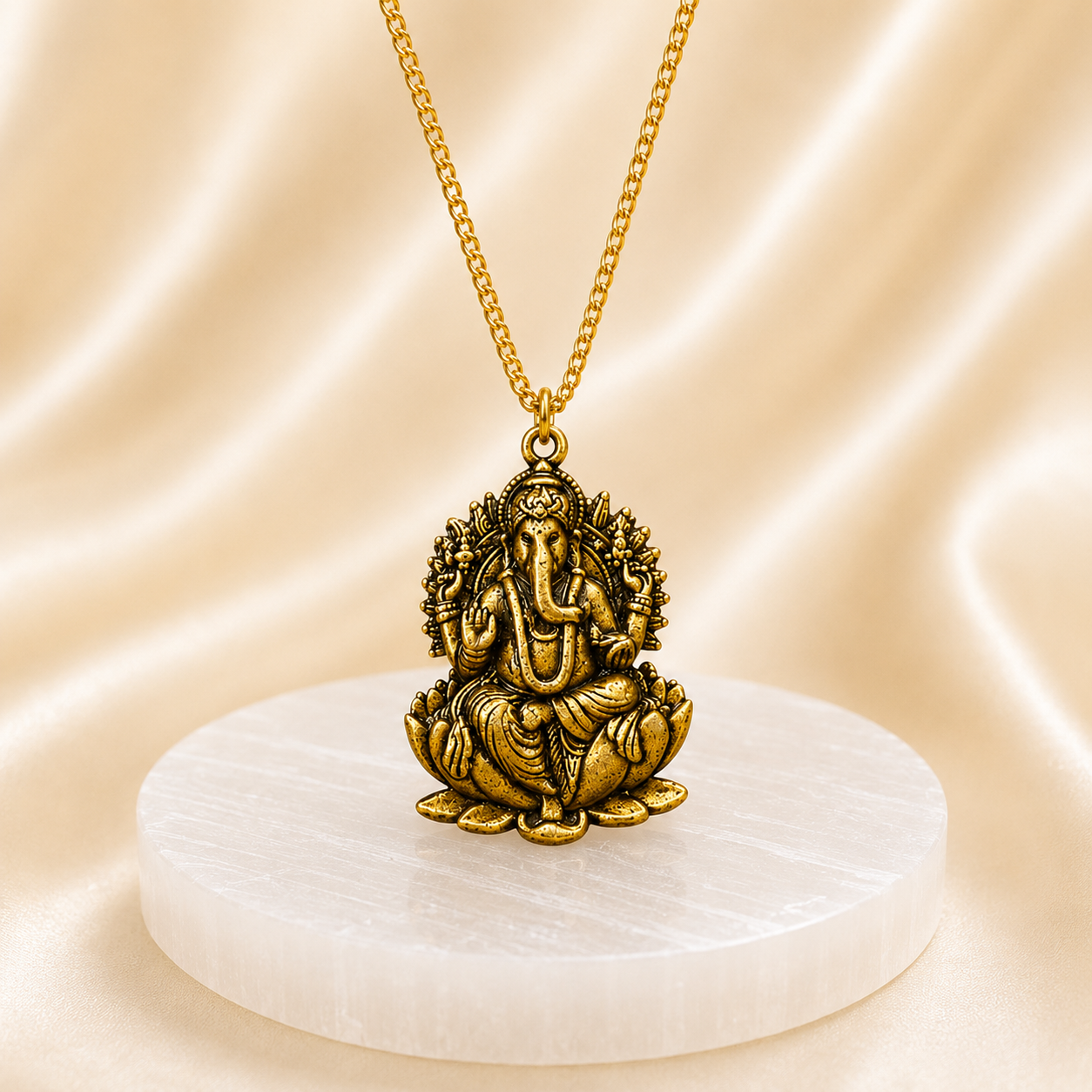 Ganesh Ji Locket with Chain (24K Gold Plated) - Free Rudraksha Bracelet