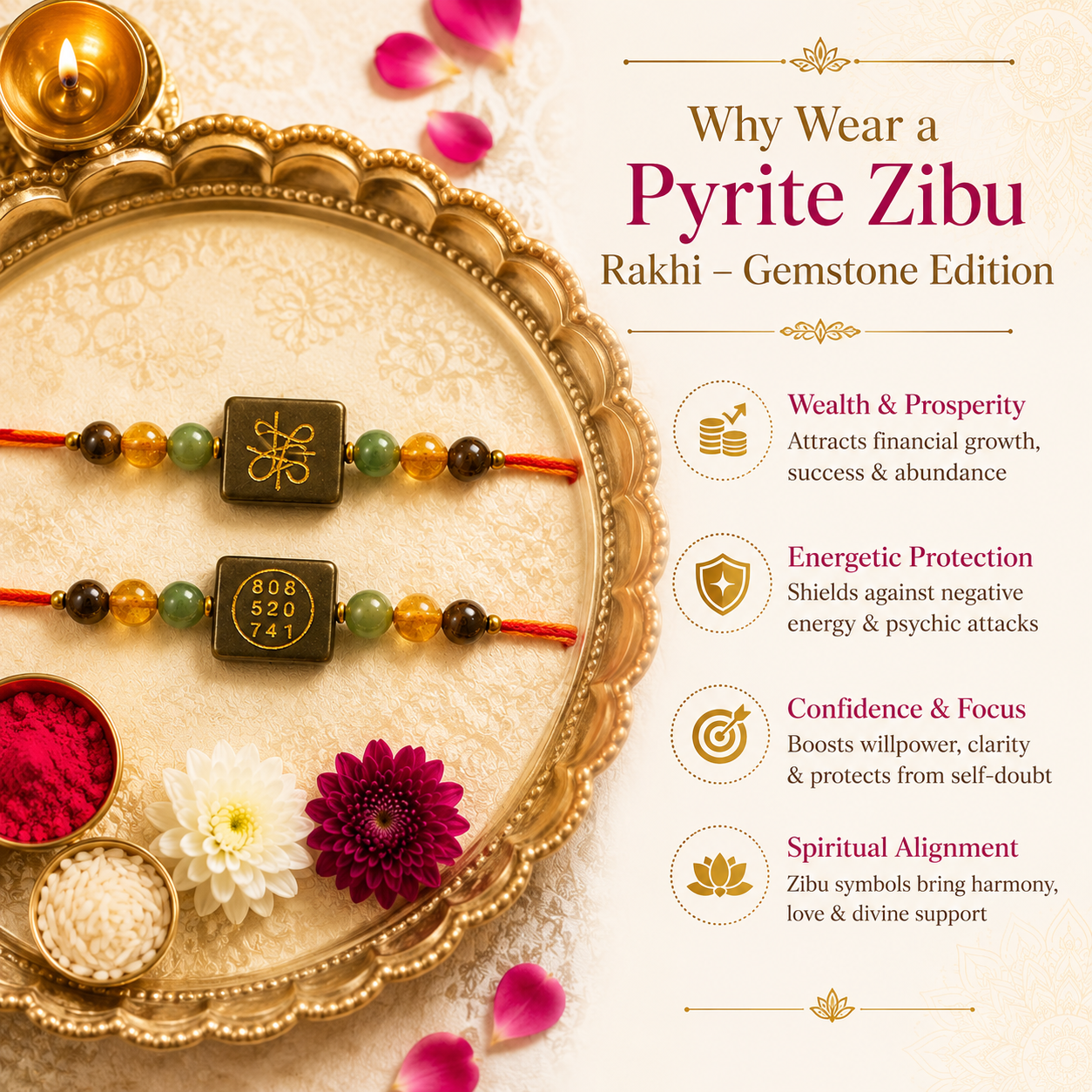 Pyrite Zibu Rakhi – Gemstone Edition ( PACK OF 2 )
