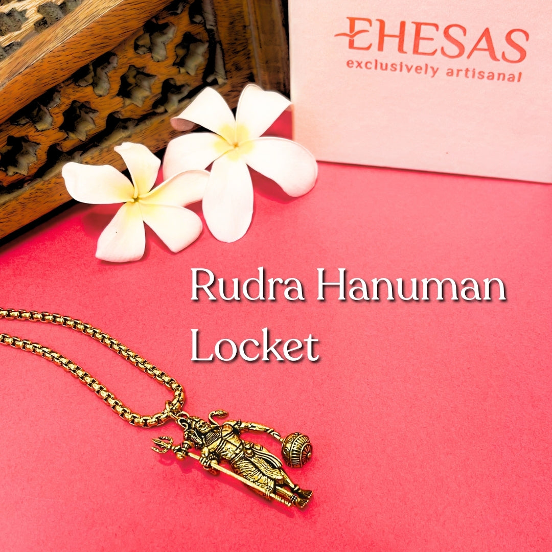 Rudra Hanuman Locket with Chain(Gold Plated) - Free Rudraksha Bracelet