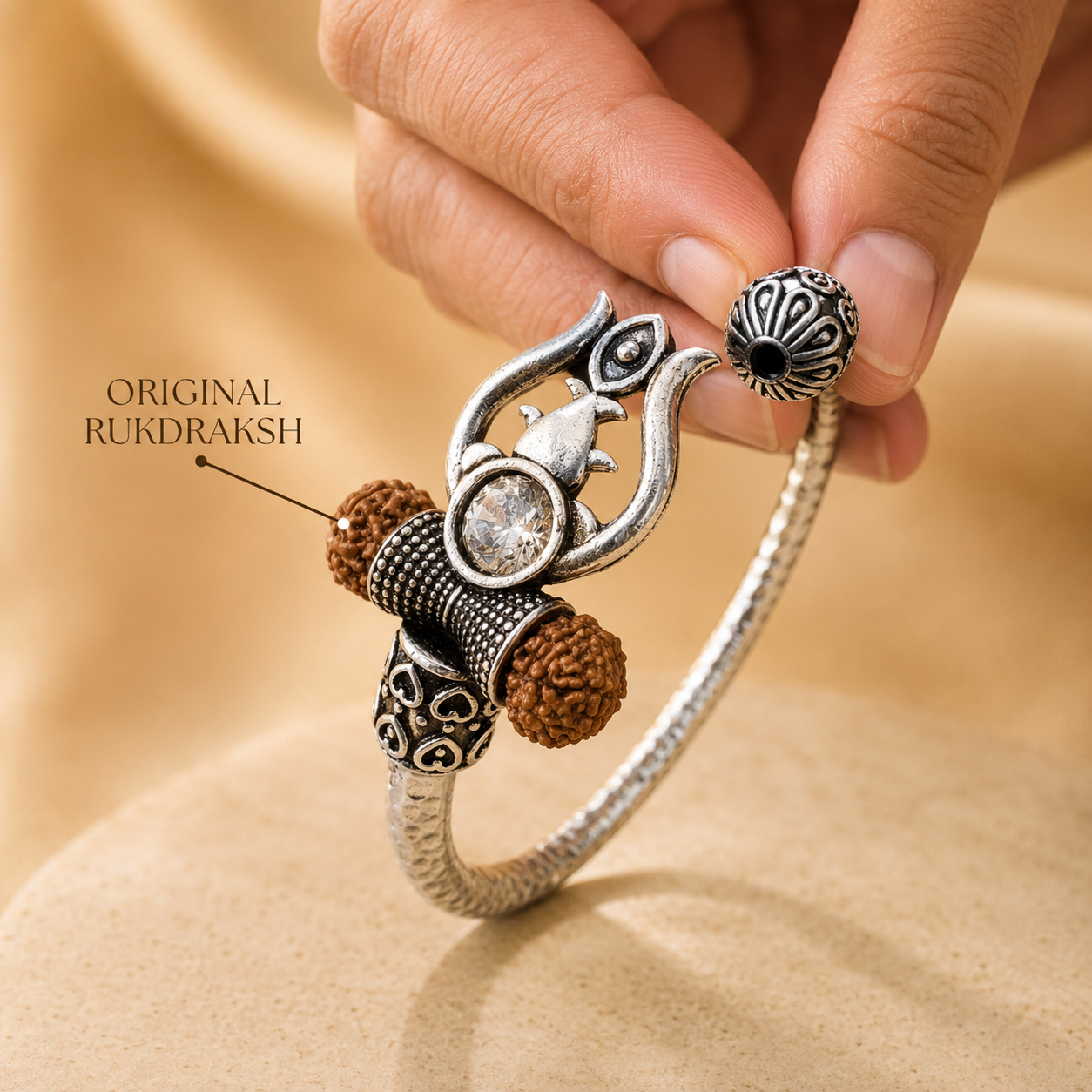 Trident Kada - Trishul Damru Kada with 5 Mukhi Rudraksha Beads
