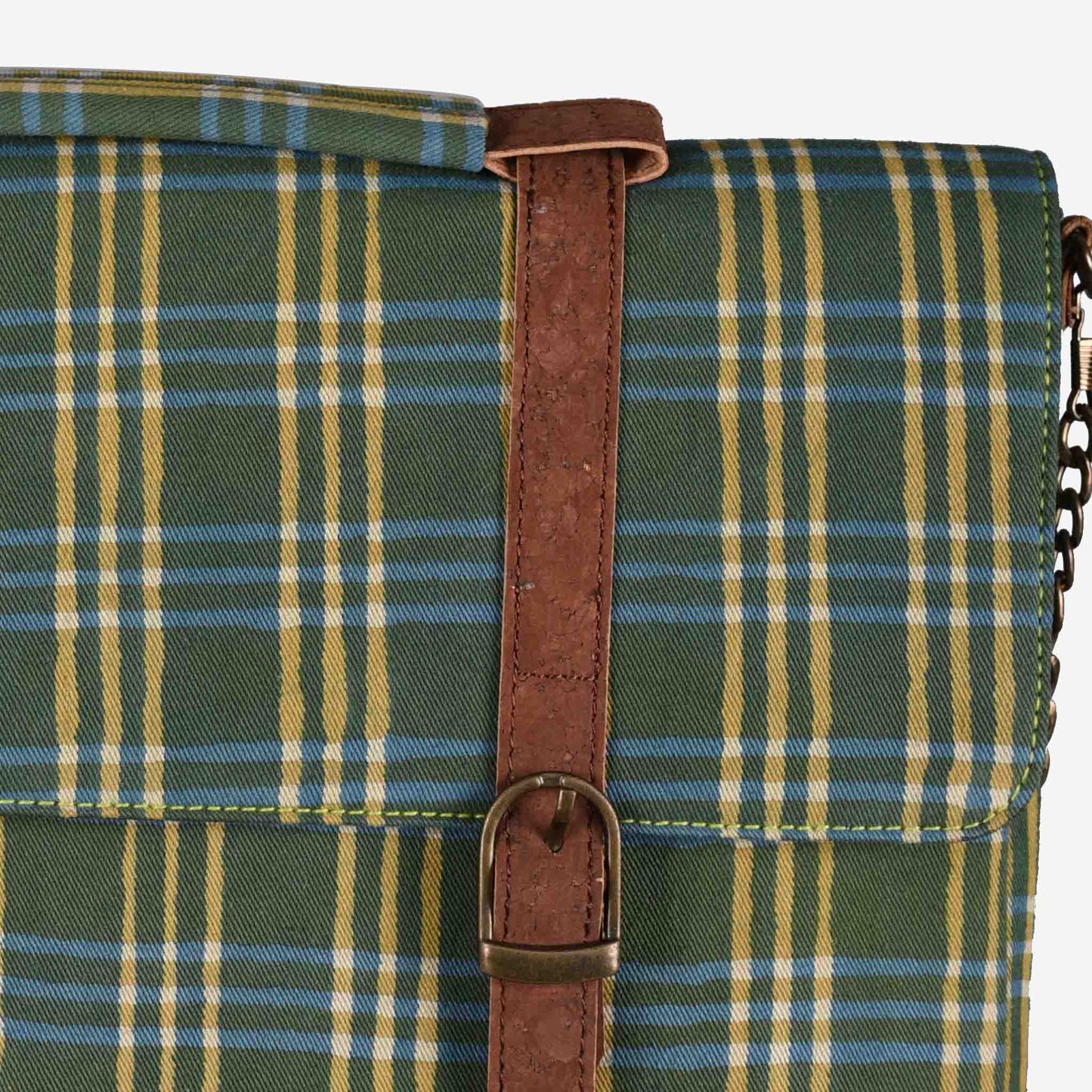 Vegan Leather and Green Dabu Print Canvas Laptop Sleeve
