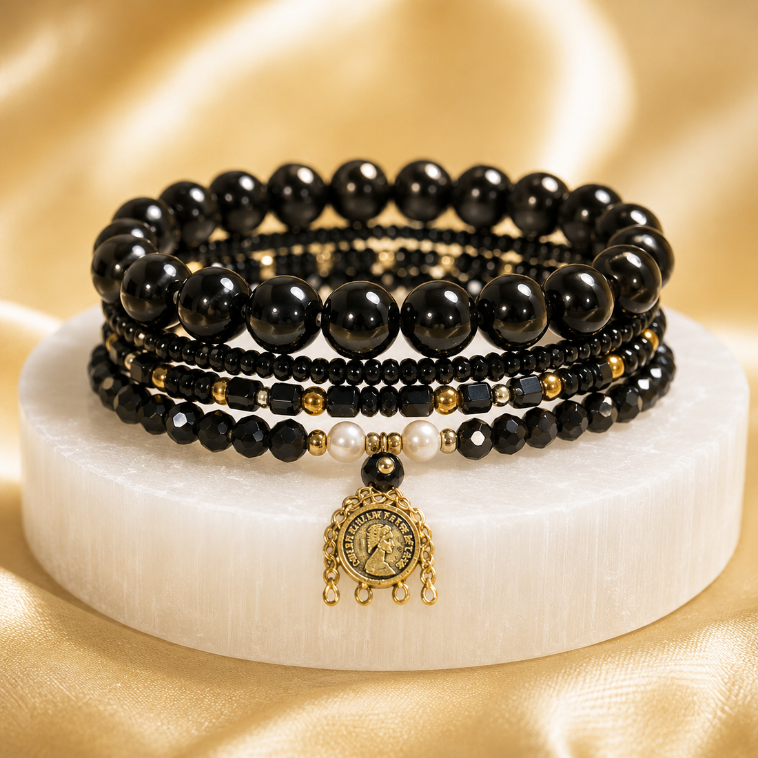 The Protection Stack - Black Tourmaline ( Set of 6 Bracelets )