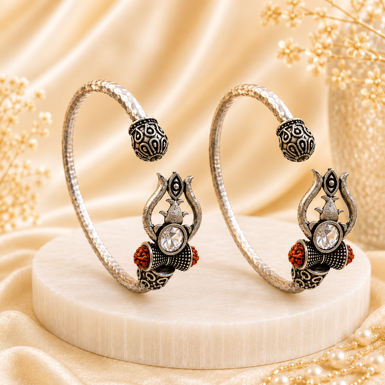 Trident Kada - Trishul Damru Kada with 5 Mukhi Rudraksha Beads