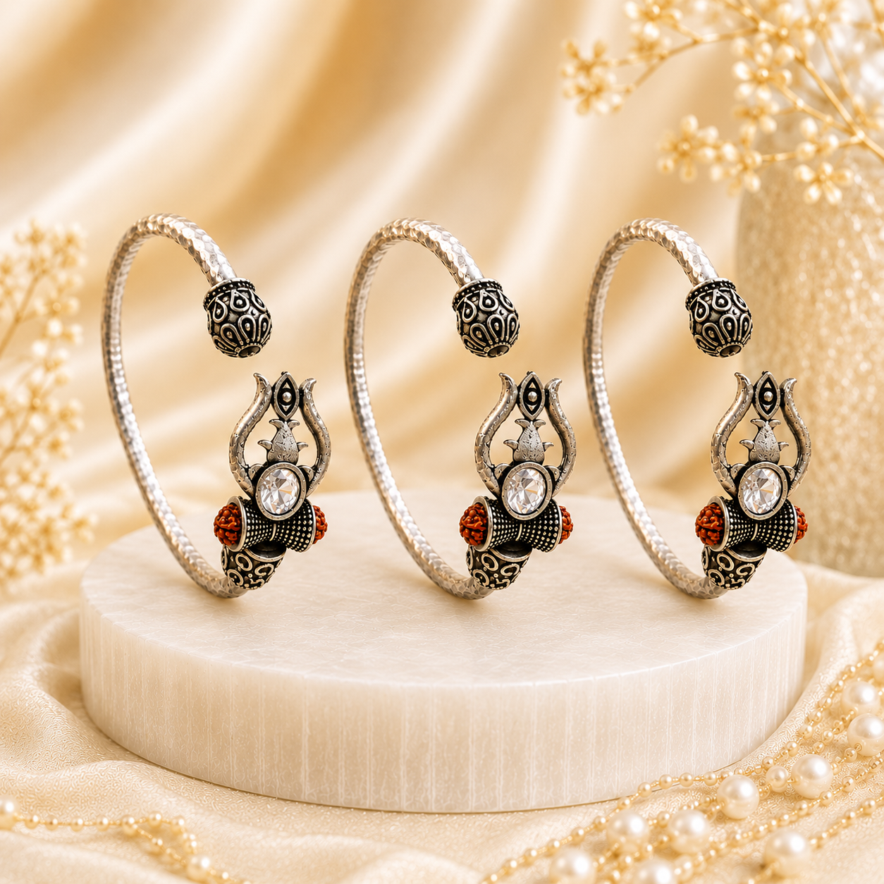 Trident Kada - Trishul Damru Kada with 5 Mukhi Rudraksha Beads