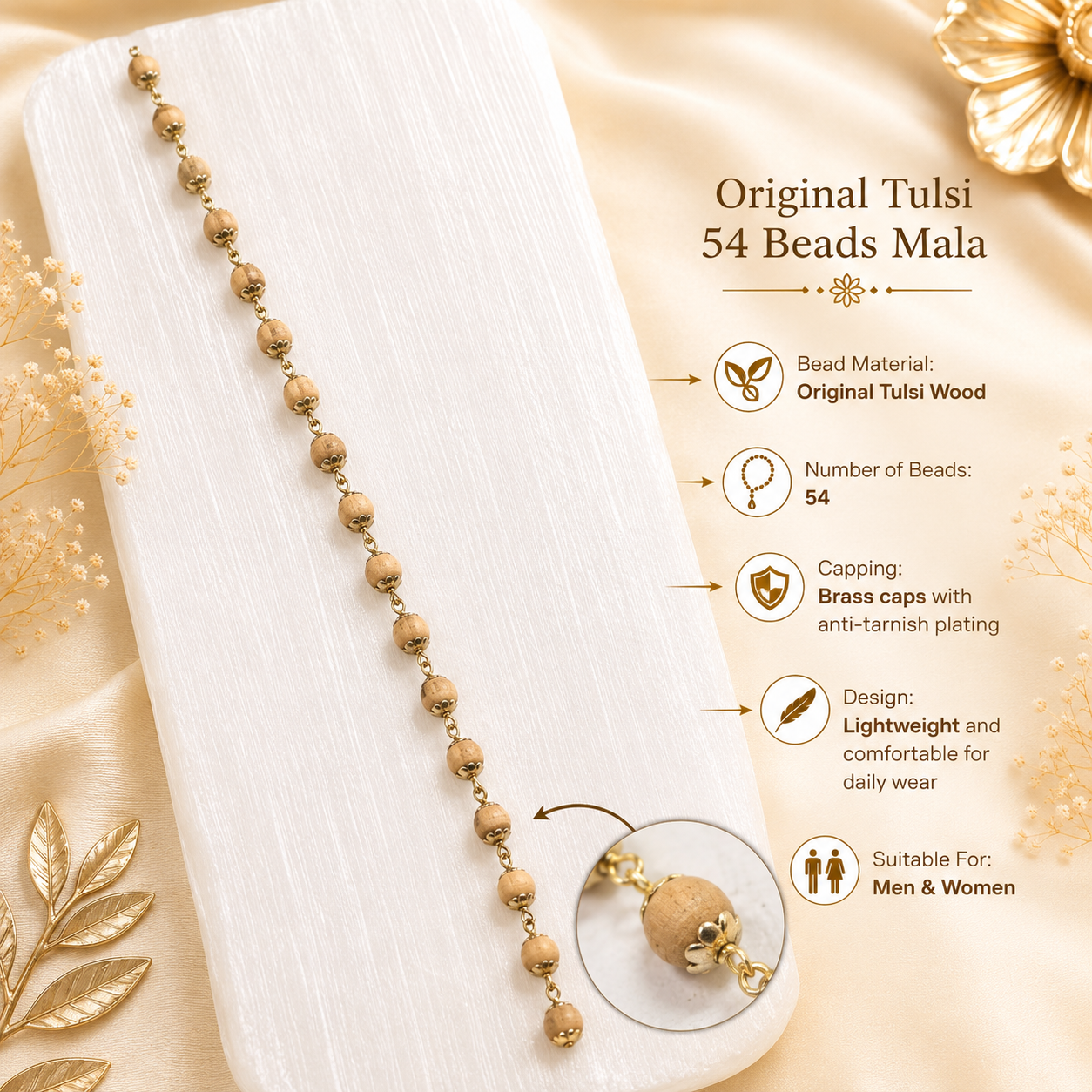 Natural Tulsi Mala In Pure Silver