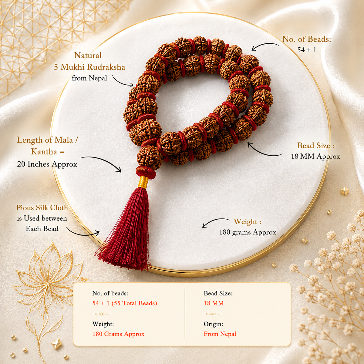 5 Mukhi Natural Rudraksh Kantha Mala