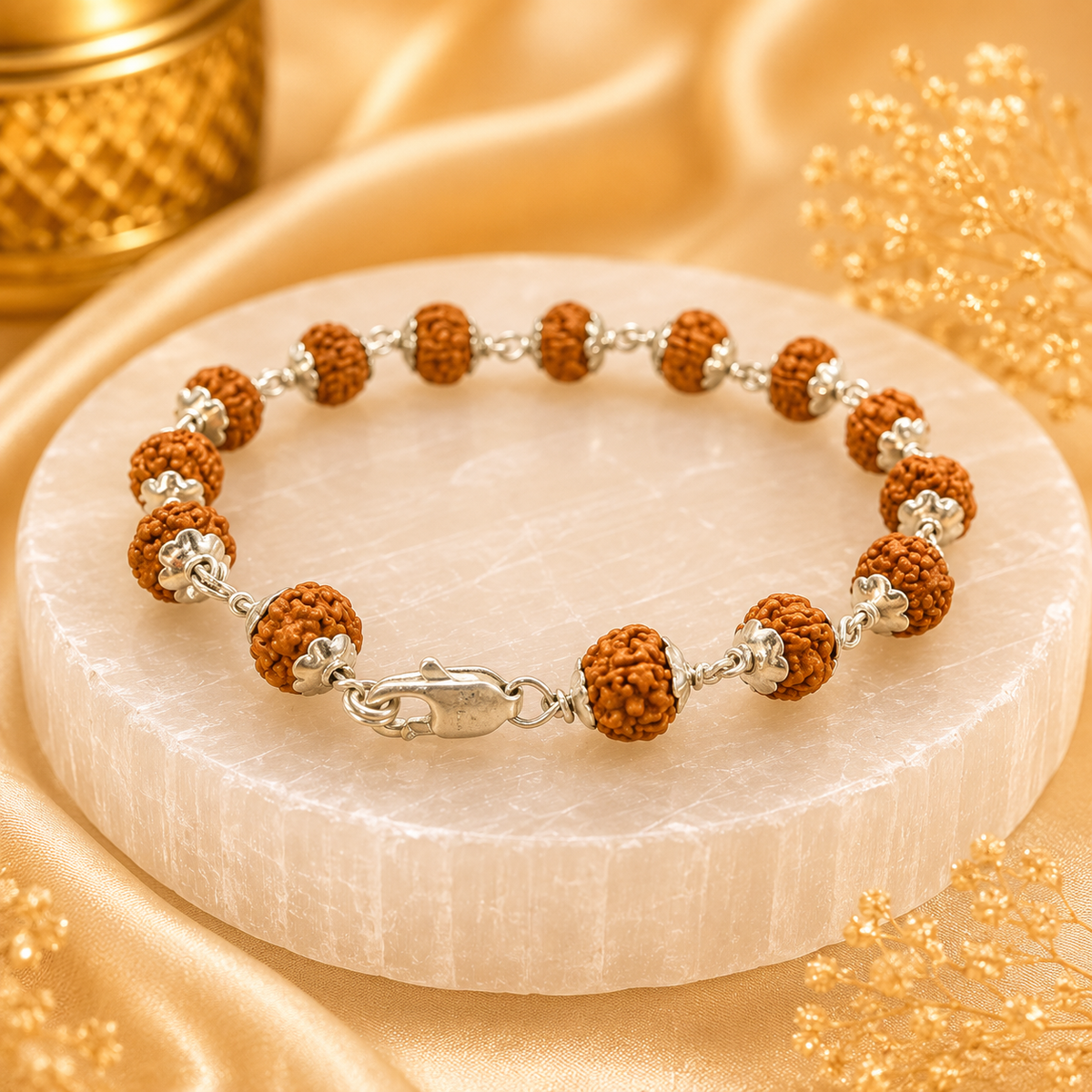 5 Face Rudraksha Bracelet In Pure Silver Capping