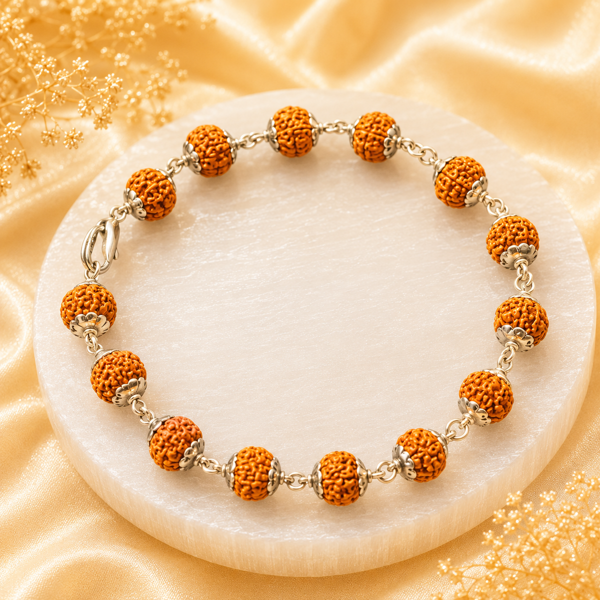 5 Face Rudraksha Bracelet In Pure Silver Capping