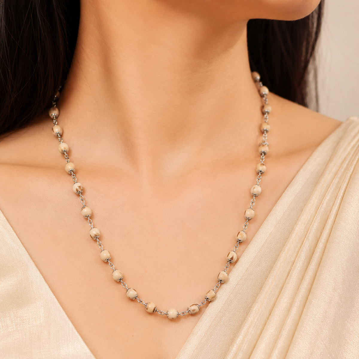 Natural Tulsi Mala In Pure Silver