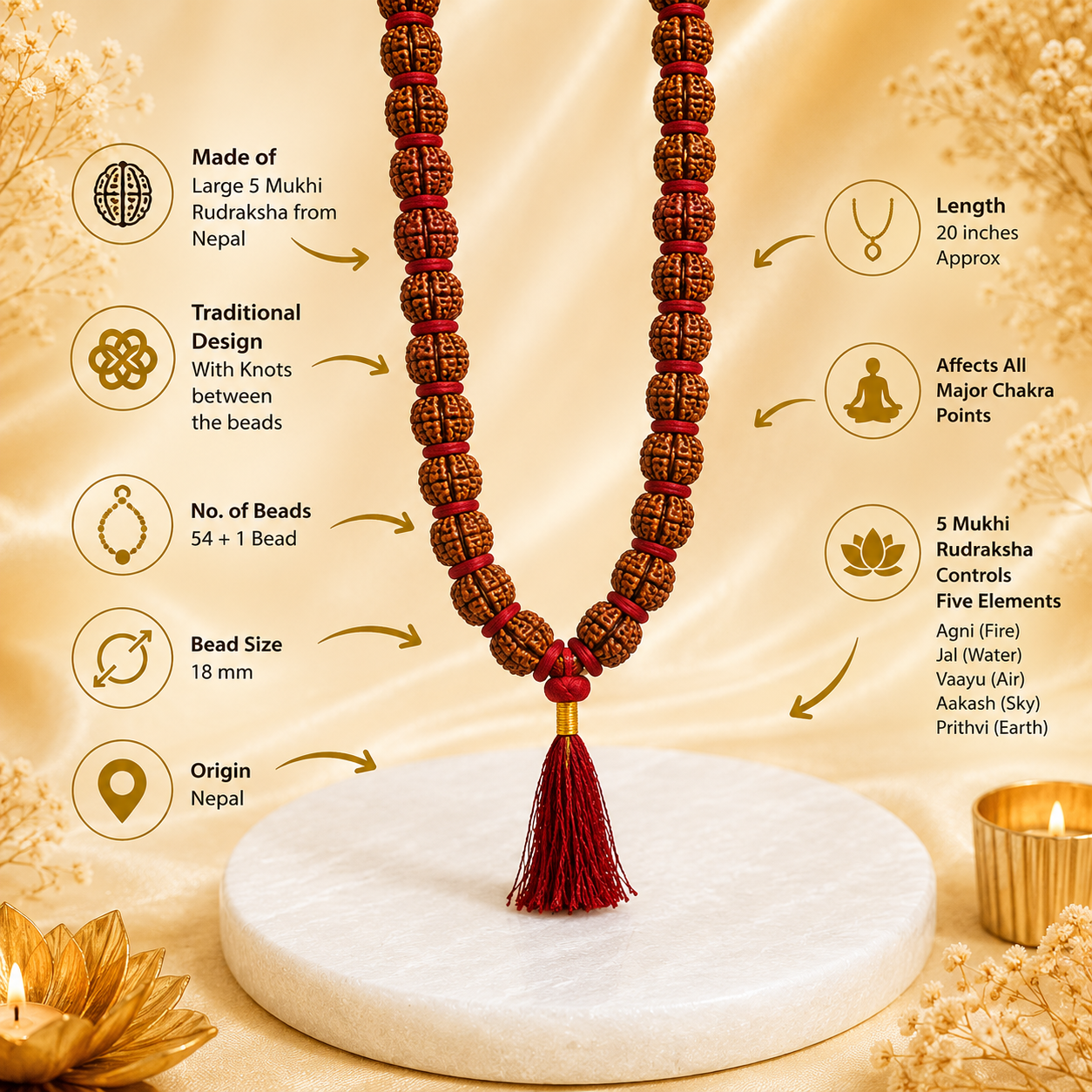 5 Mukhi Natural Rudraksh Kantha Mala