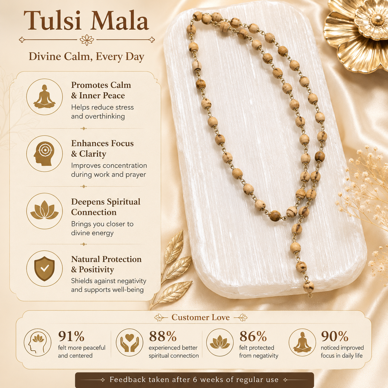 Natural Tulsi Mala In Pure Silver