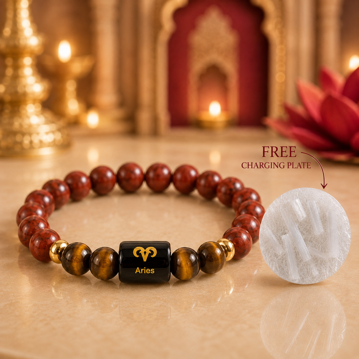 Aries Zodiac Bracelet with Selenite Plate