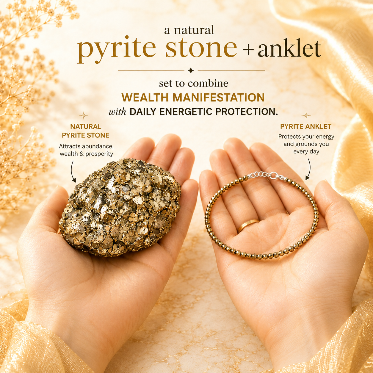 Raw Pyrite Anklet & Raw Pyrite Stone Combo