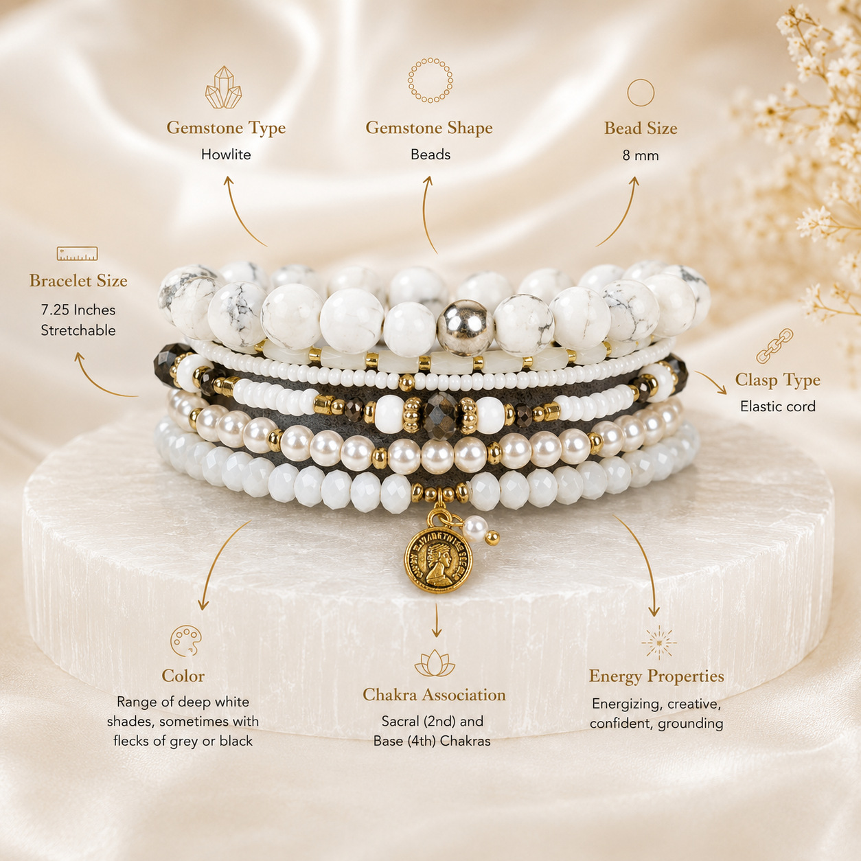 Find your Zen - Howlite ( Set of 6 Bracelets )