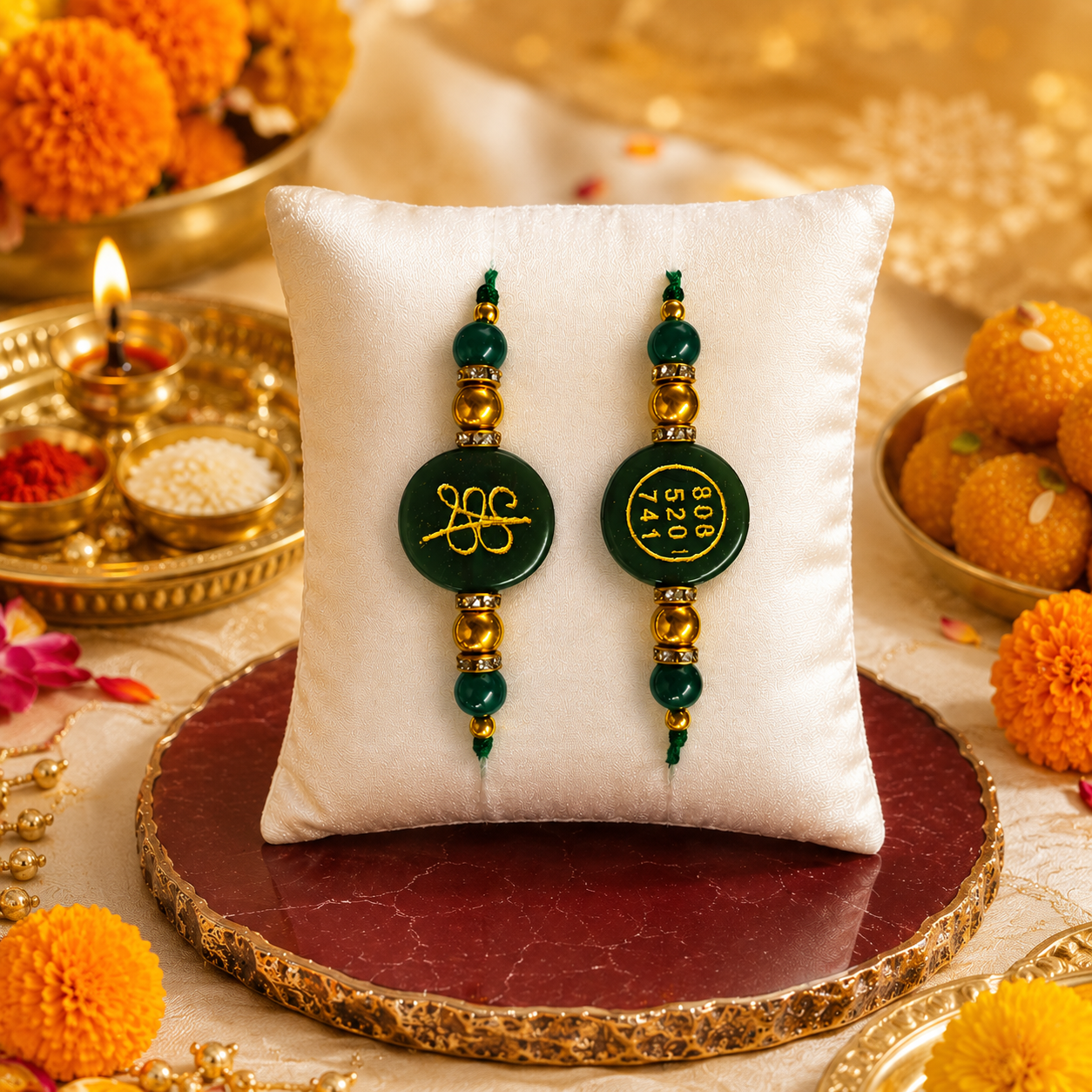 GREEN JADE ROUND ZIBU RAKHI ( PACK OF 2 )