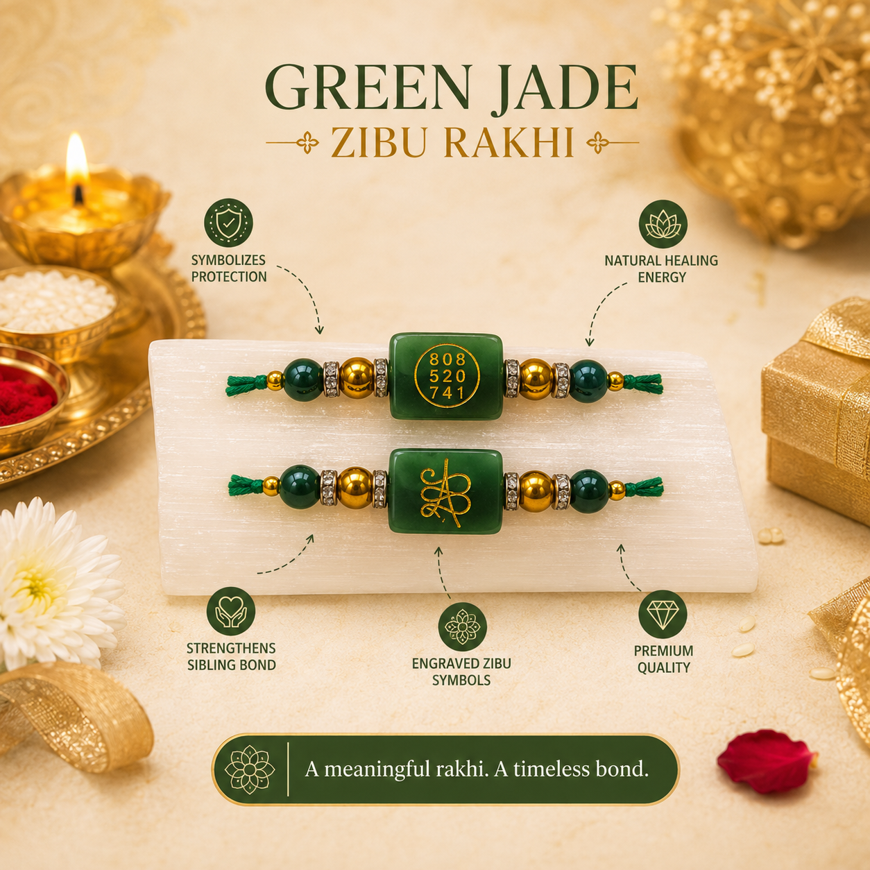 Green Jade Zibu Rakhi ( PACK OF 2 )