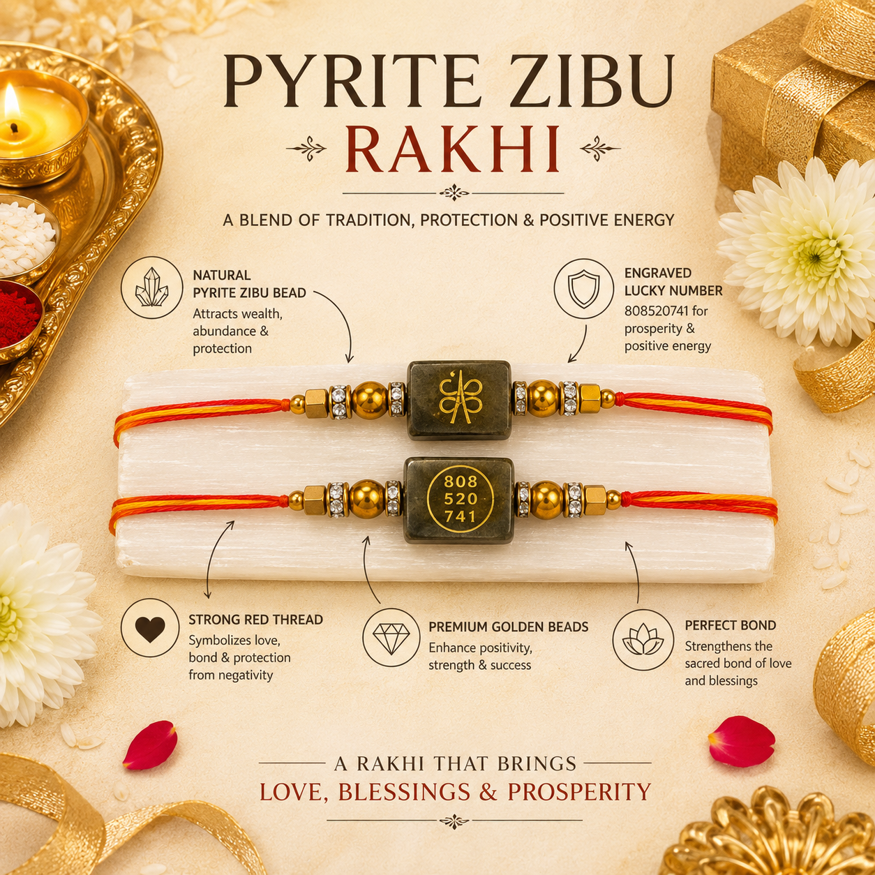 Pyrite Zibu Rakhi – Sacred Bar ( PACK OF 2 )
