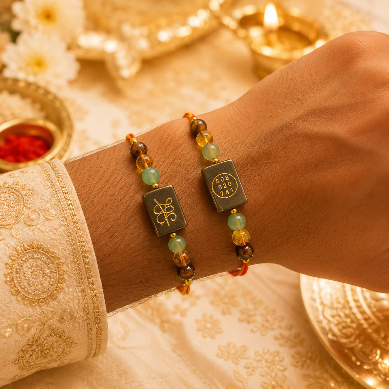 Pyrite Zibu Rakhi – Gemstone Edition ( PACK OF 2 )