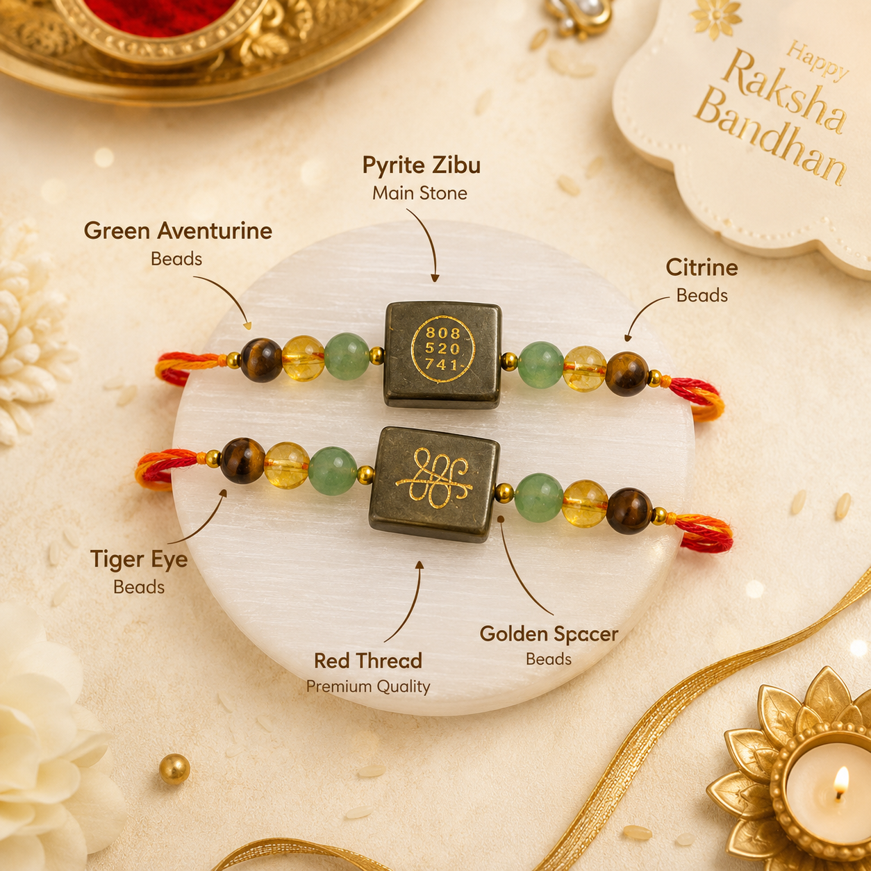 Pyrite Zibu Rakhi – Gemstone Edition ( PACK OF 2 )