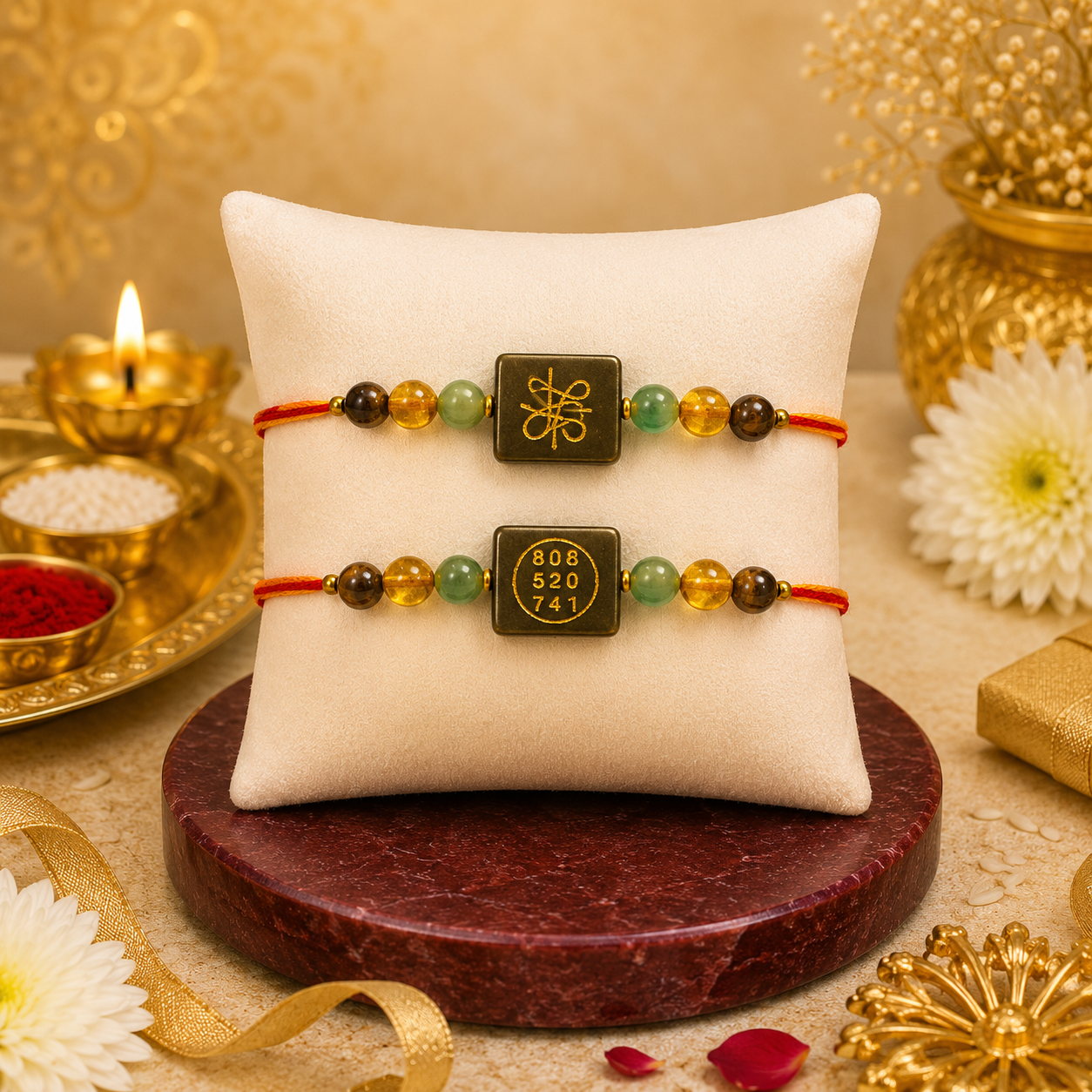 Pyrite Zibu Rakhi – Gemstone Edition ( PACK OF 2 )