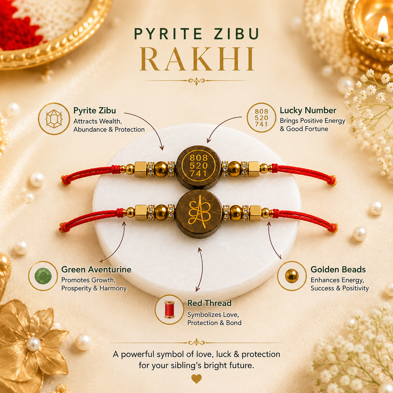 Pyrite Zibu Rakhi – Sacred Circle ( PACK OF 2 )