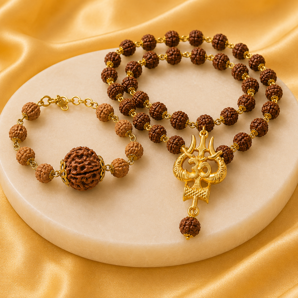Mahakaal Mala and Panch Mukhi Bracelet ( gold capping )