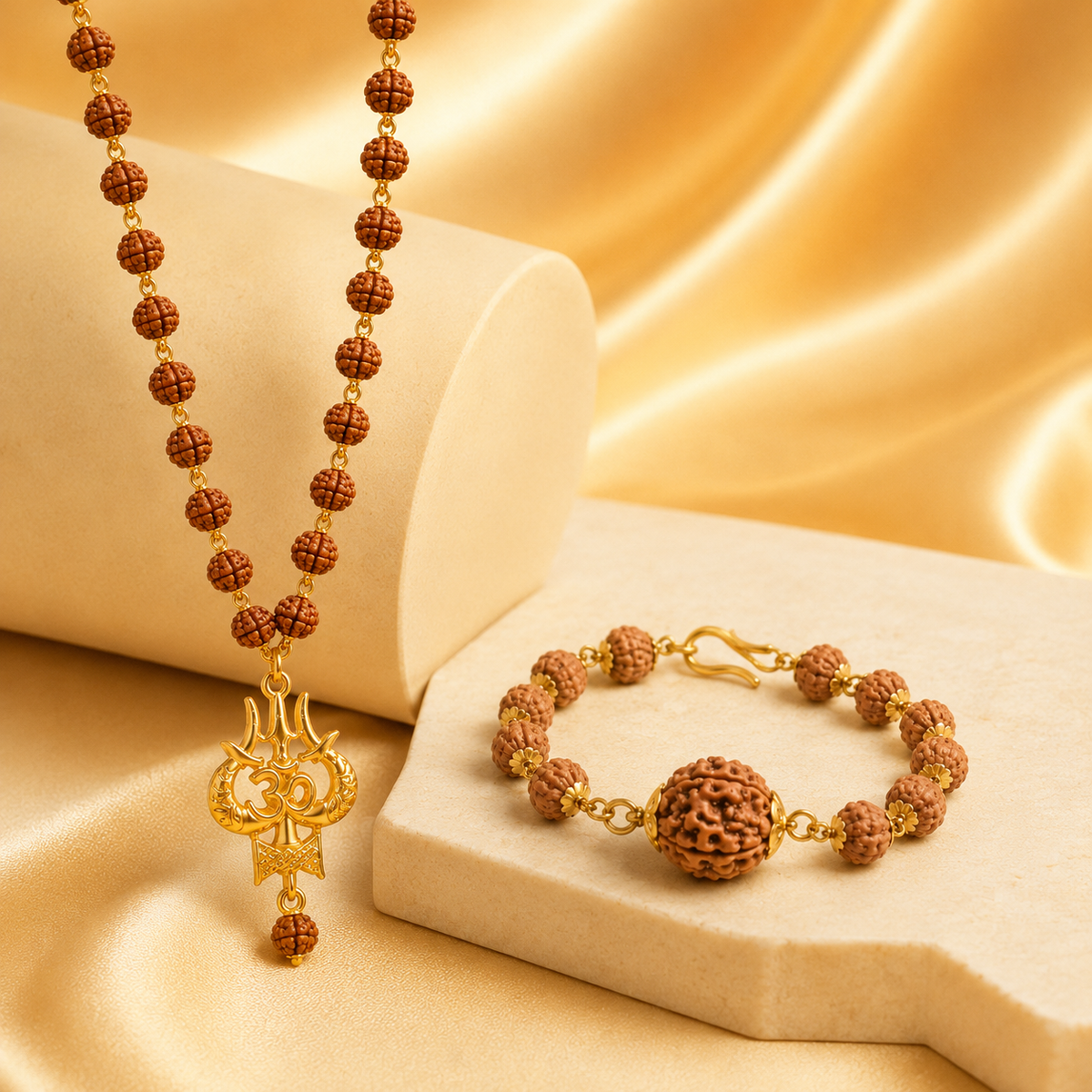 Mahakaal Mala and Panch Mukhi Bracelet ( gold capping )