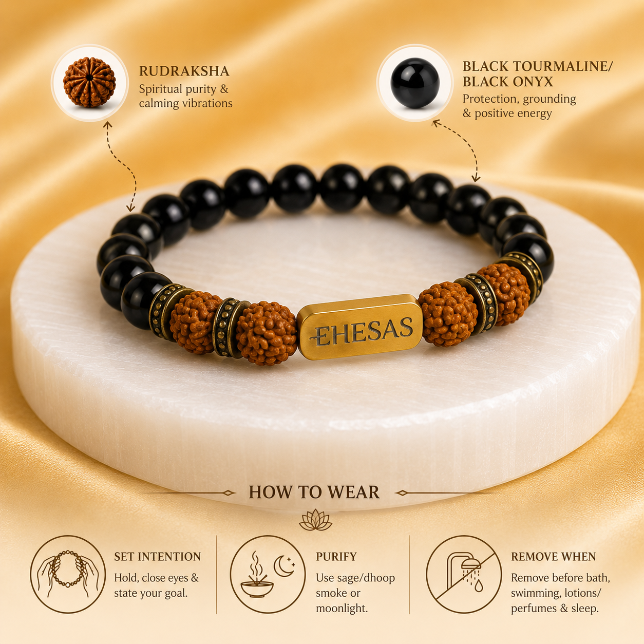 Rudraksha + Black Tourmaline/Onyx