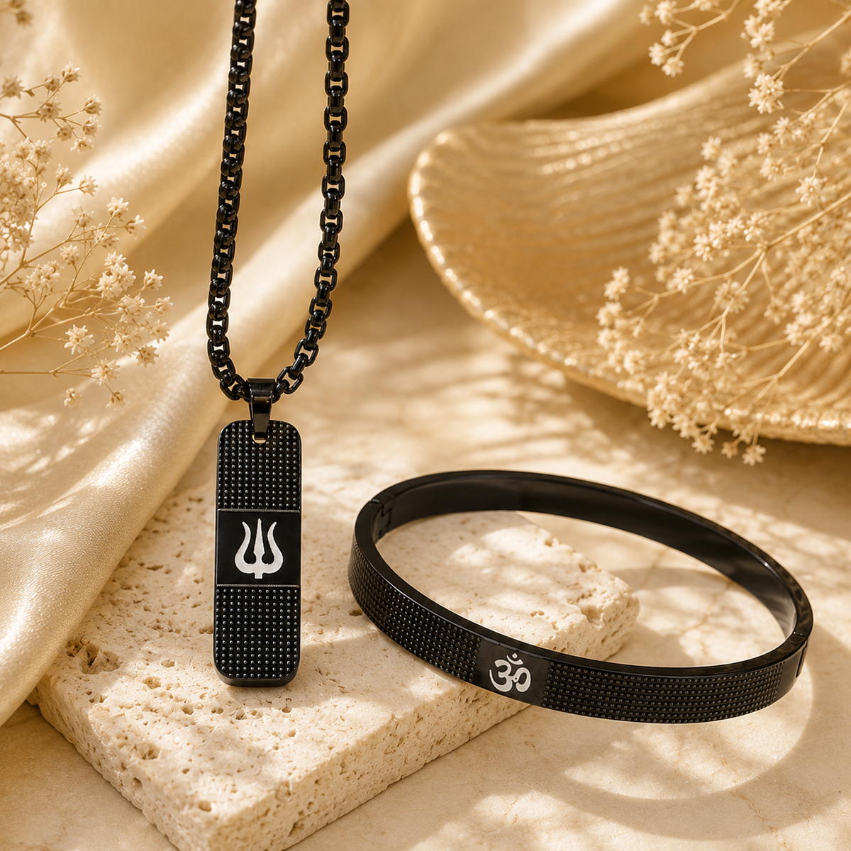 The Resilience Kada with Locket Combo - Black Titanium