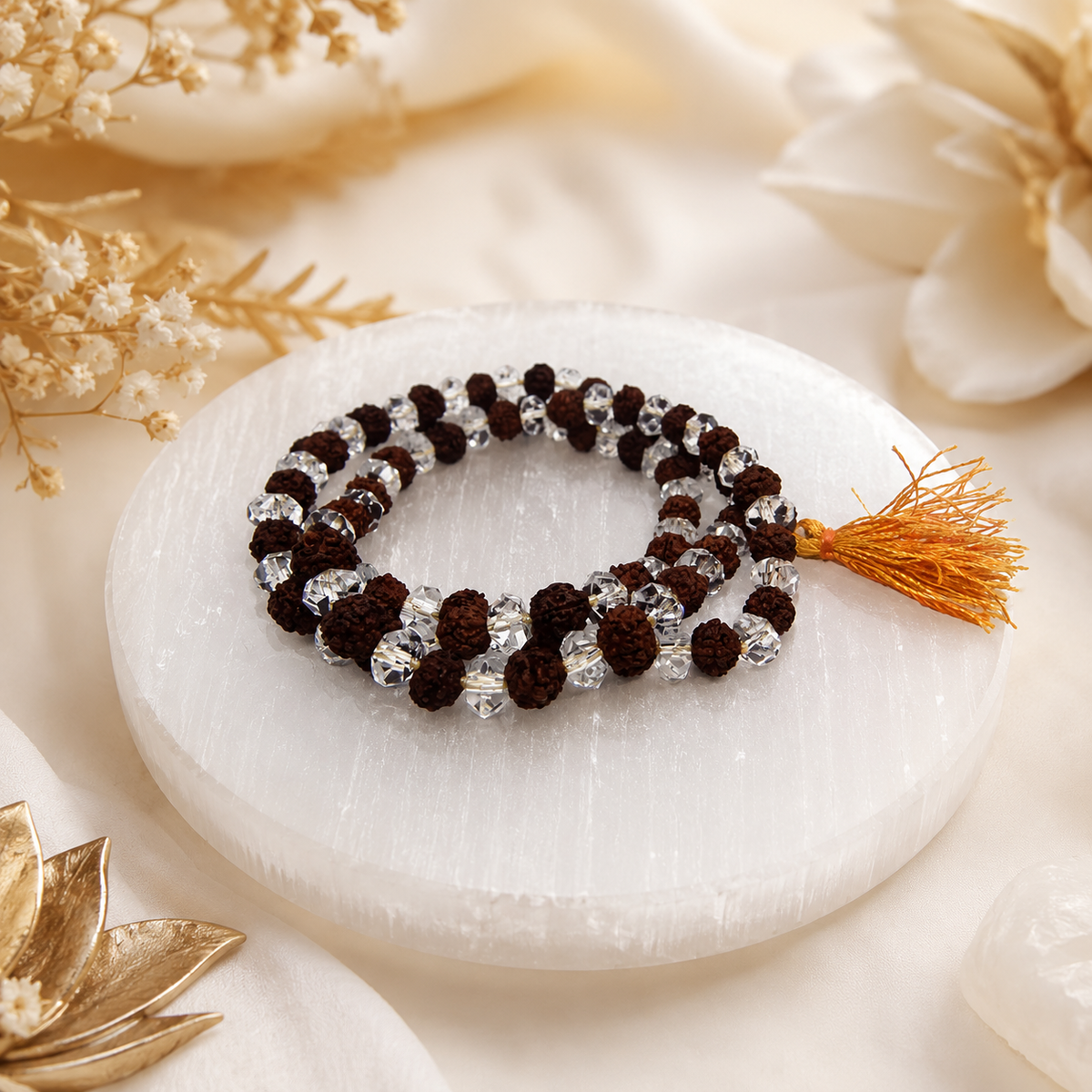 Natural Rudraksha And Diamond Cut Sphatik Mala