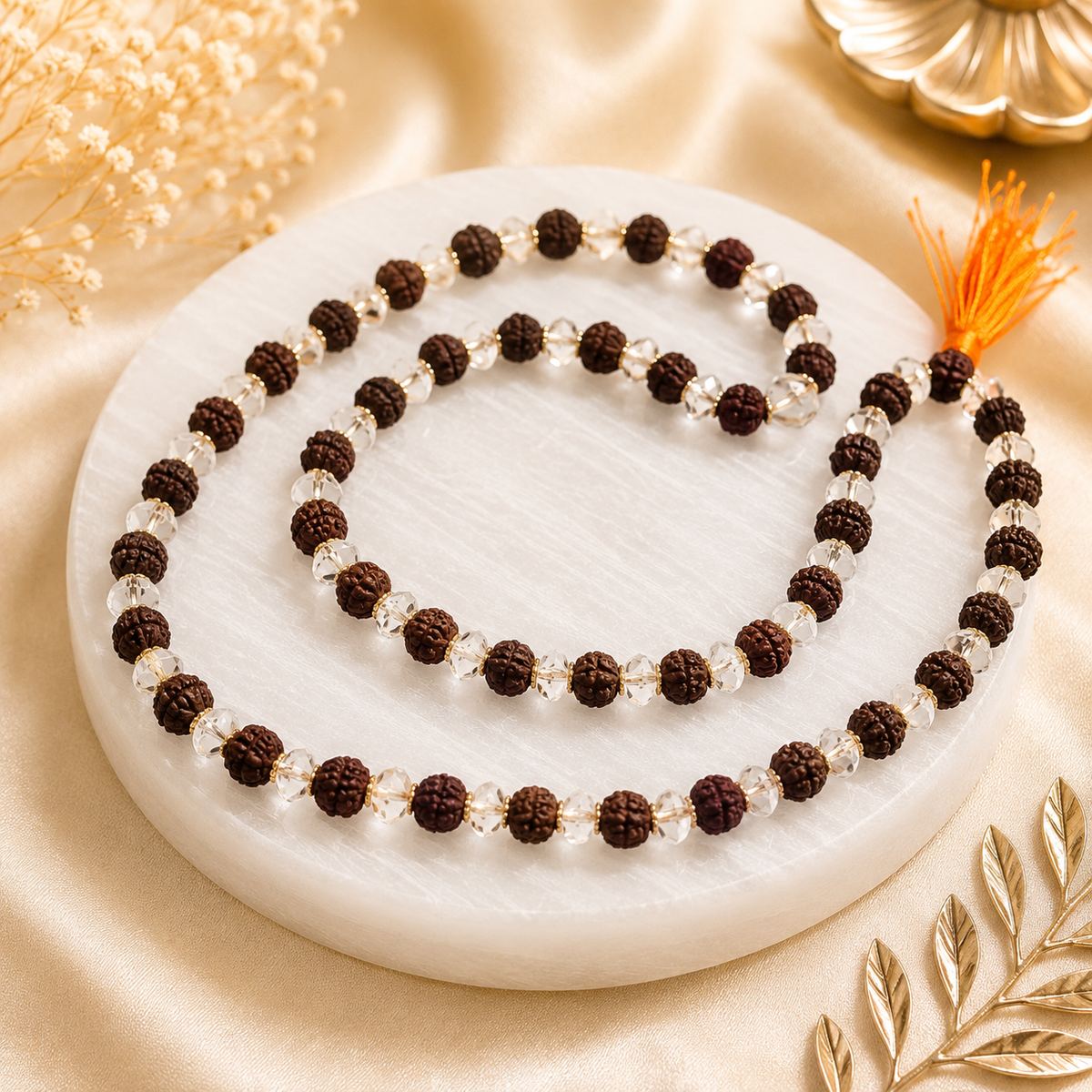Natural Rudraksha And Diamond Cut Sphatik Mala