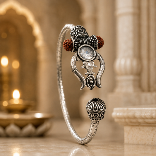 Trident Kada - Trishul Damru Kada with 5 Mukhi Rudraksha Beads