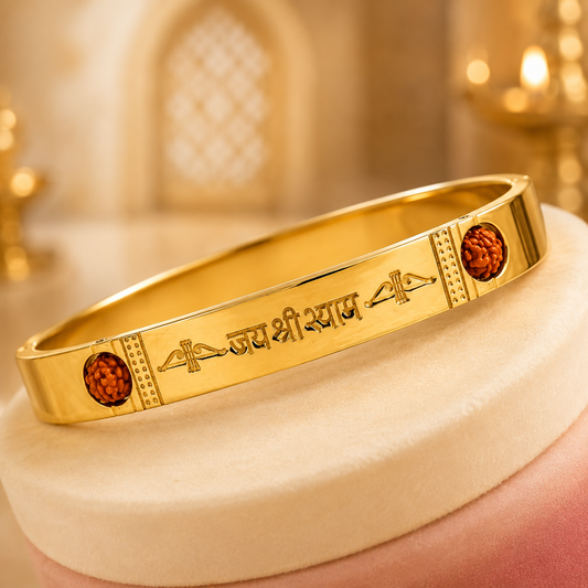 The Resilience Kada ( 18 K Gold Plated ) - Rudraksha