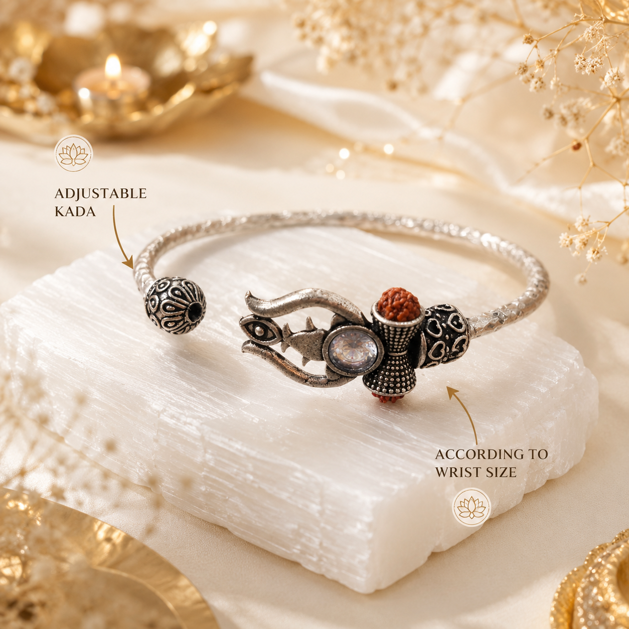 Trident Kada - Trishul Damru Kada with 5 Mukhi Rudraksha Beads