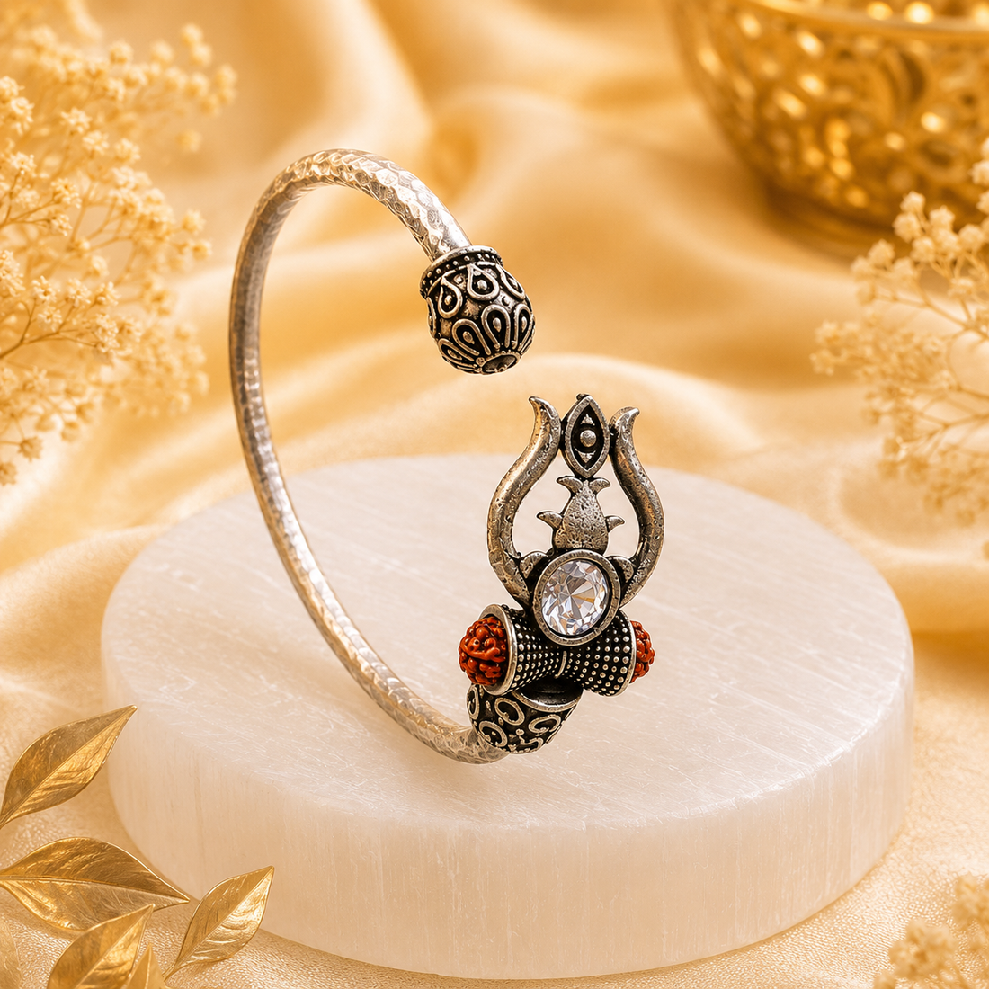 Trident Kada - Trishul Damru Kada with 5 Mukhi Rudraksha Beads