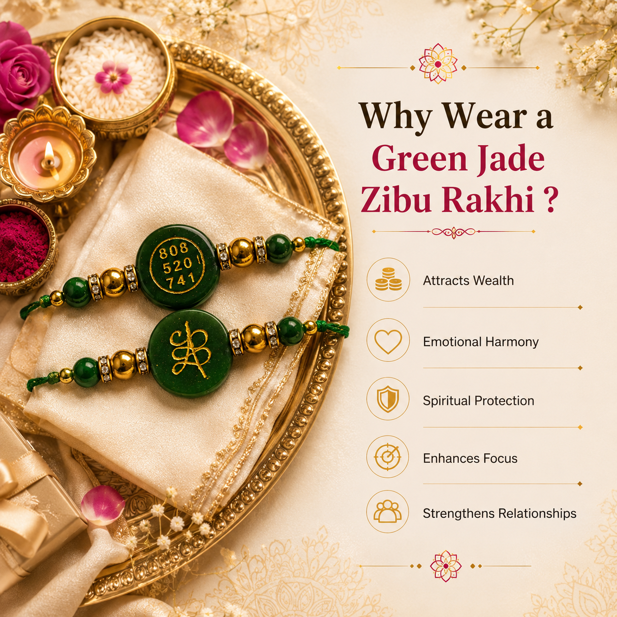 GREEN JADE ROUND ZIBU RAKHI ( PACK OF 2 )