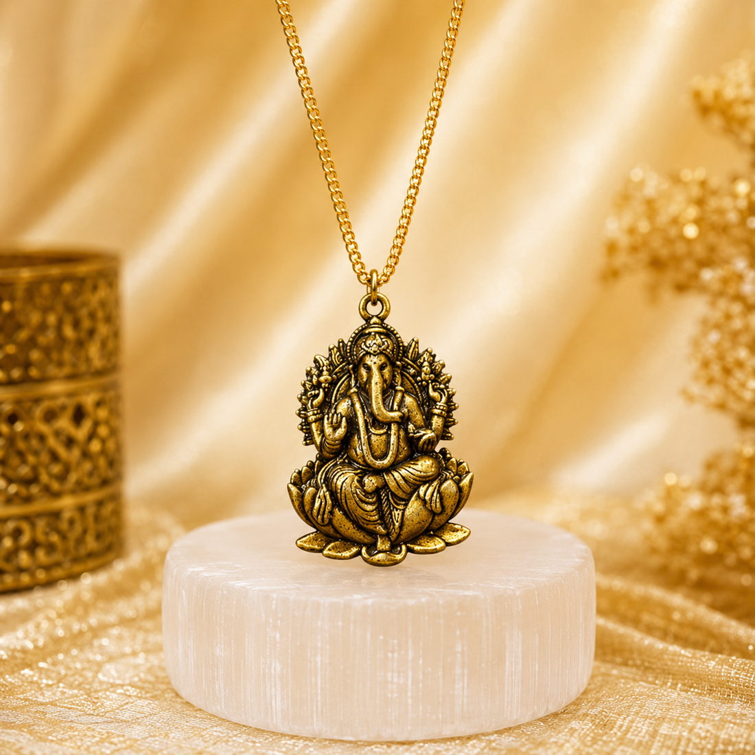 Ganesh Ji Locket with Chain (24K Gold Plated) - Free Rudraksha Bracelet