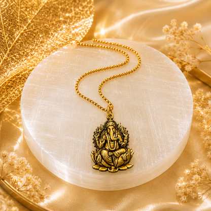 Ganesh Ji Locket with Chain (24K Gold Plated) - Free Rudraksha Bracelet