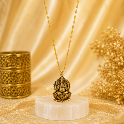 Ganesh Ji Locket with Chain (24K Gold Plated) - Free Rudraksha Bracelet