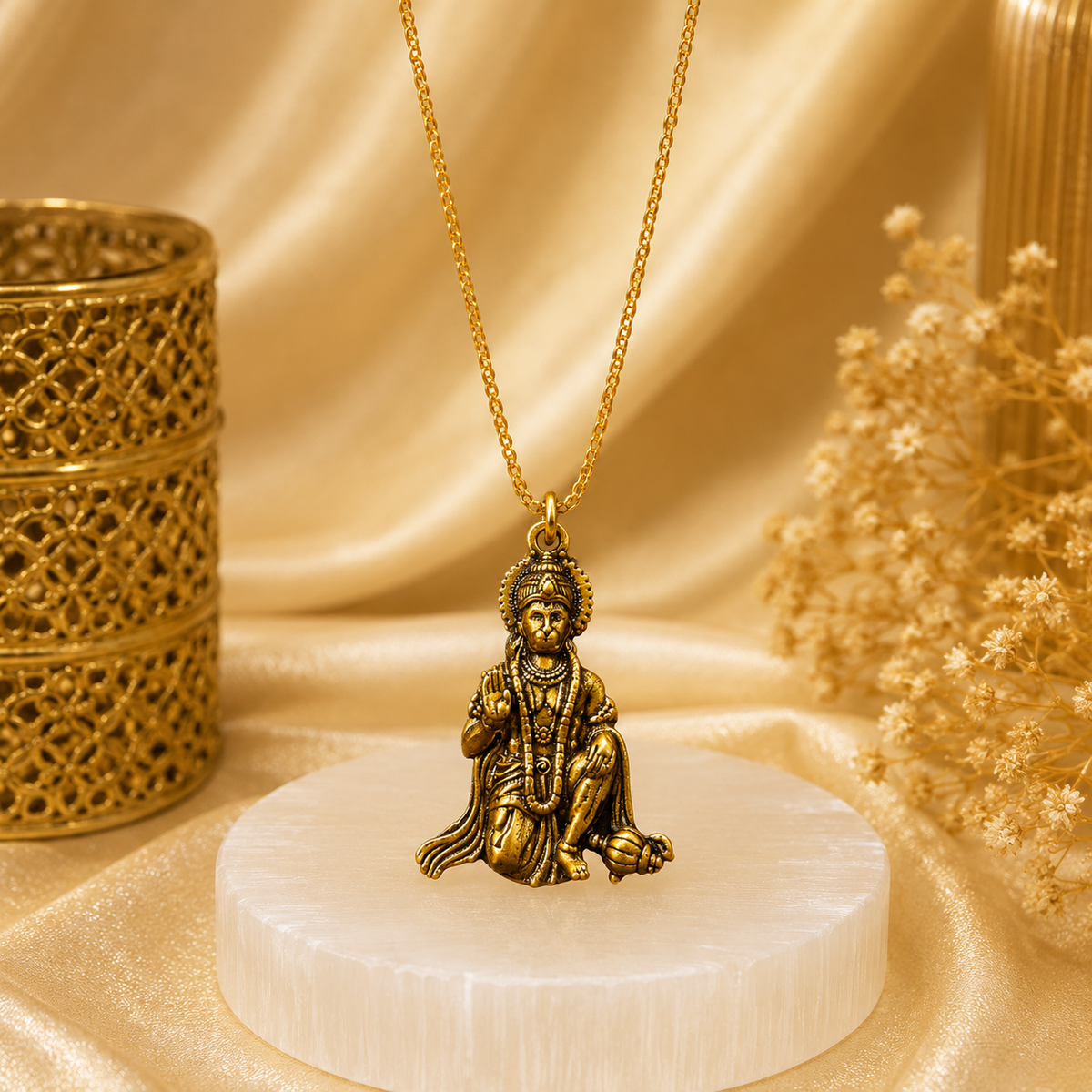 Bajrang Bali Locket and Chain— 18K Gold Plating