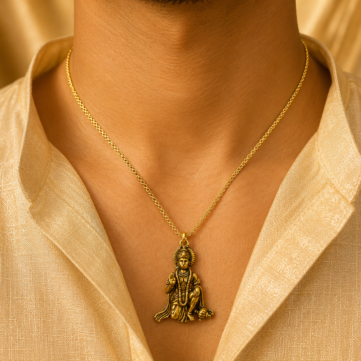 Bajrang Bali Locket and Chain— 18K Gold Plating