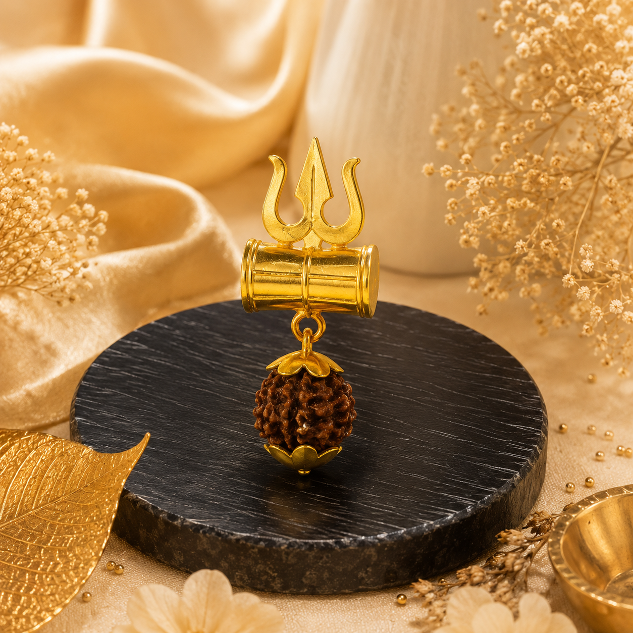 Shiva Shakti Rudraksha Kavach With 5 Mukhi Rudraksha Trishul Damru Pendant