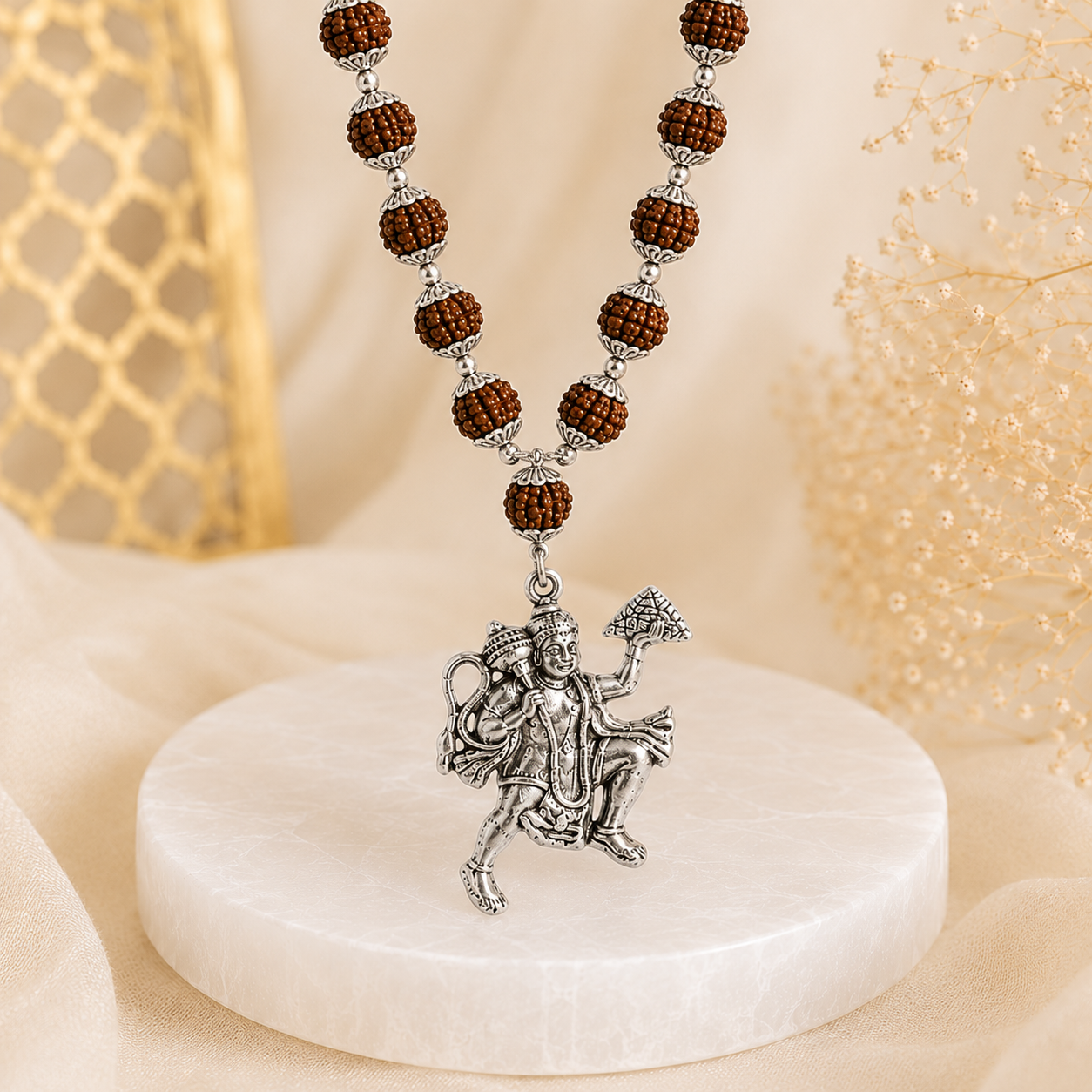 Sankat Mochan Hanuman Mala Silver Plated Pendant