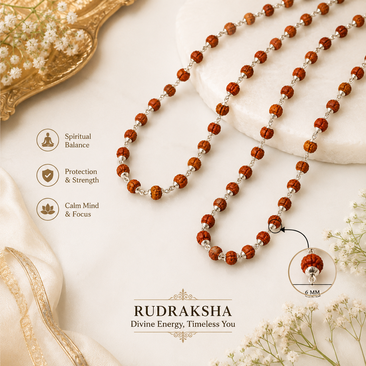 Pure Silver Rudraksha Mala