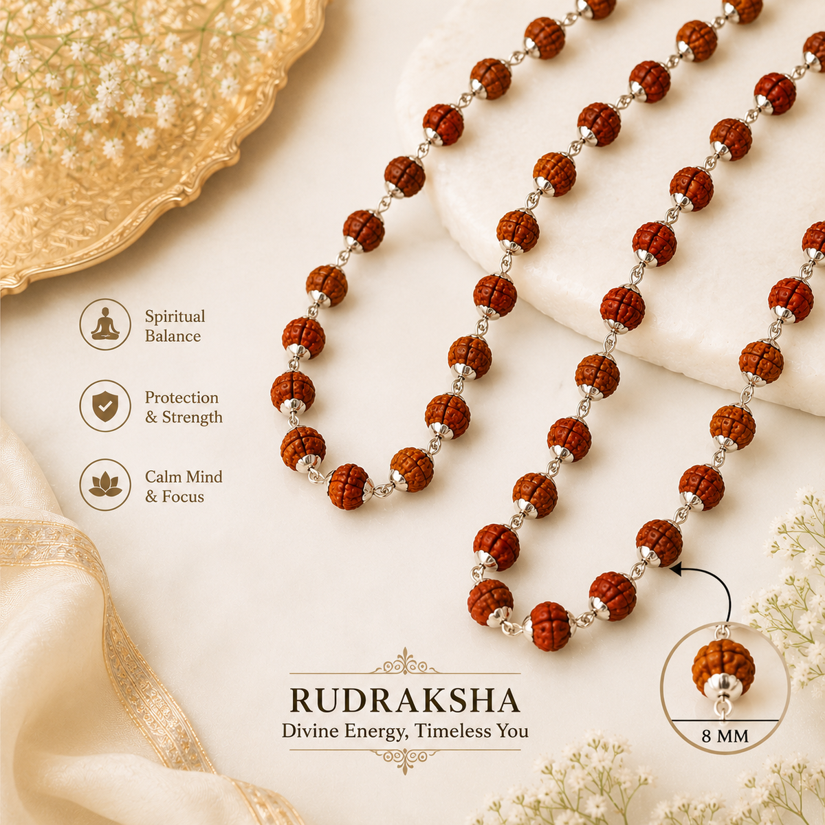 Pure Silver Rudraksha Mala